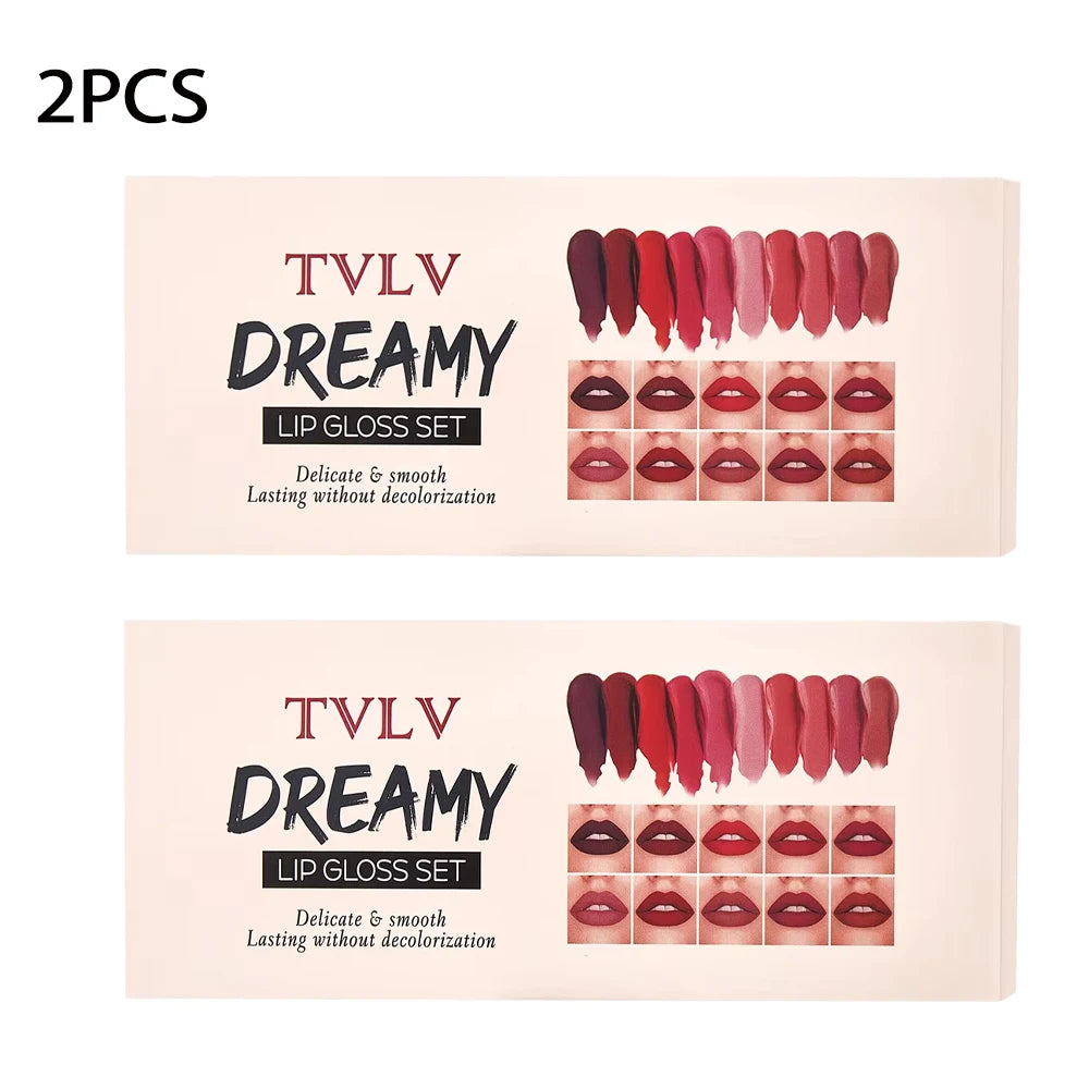 10 Pieces/Set Lip Gloss Velvet Lipstick: Waterproof and Long-Lasting Lip Gloss Women's Moisturizing Lipstick