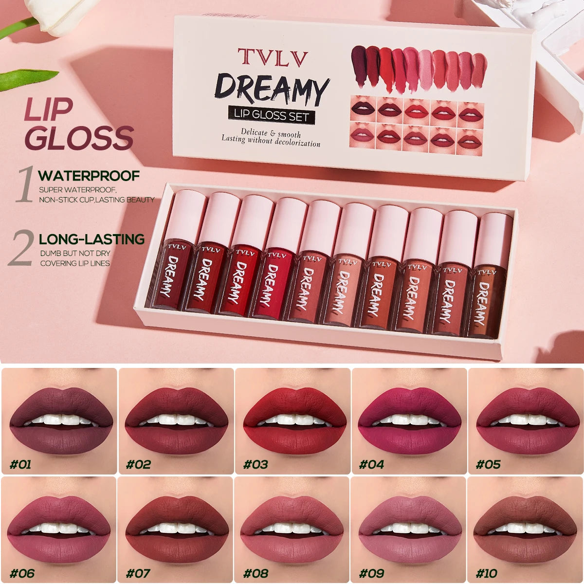 10 Pieces/Set Lip Gloss Velvet Lipstick: Waterproof and Long-Lasting Lip Gloss Women's Moisturizing Lipstick